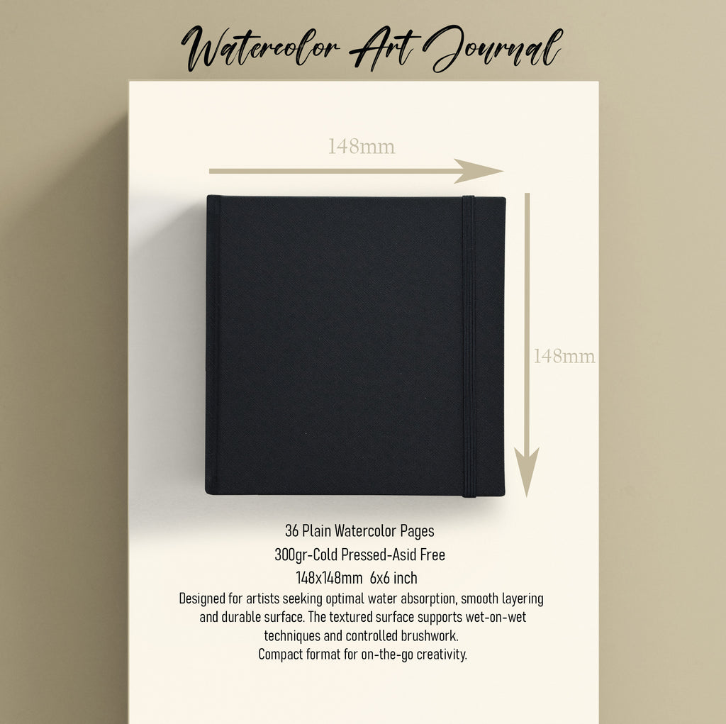 ONWIZE Watercolor Art Journal – 148x148 mm Black | 300gsm Cold Pressed Watercolor Notebook