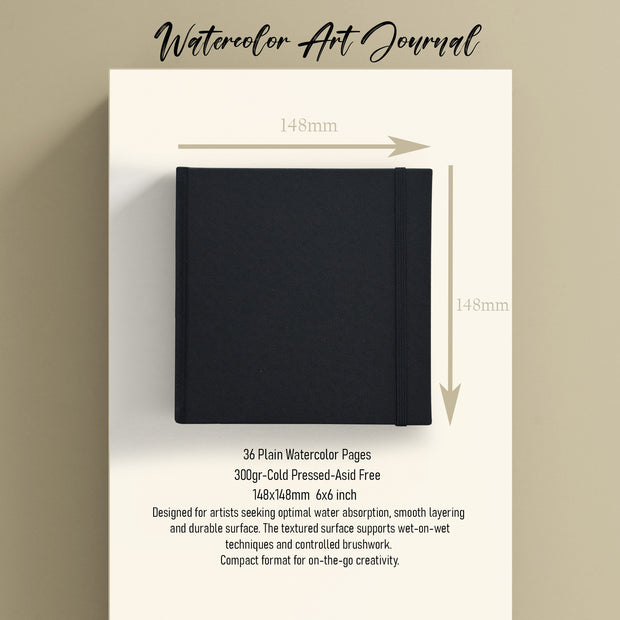 ONWIZE Watercolor Art Journal – 148x148 mm Black | 300gsm Cold Pressed Watercolor Notebook