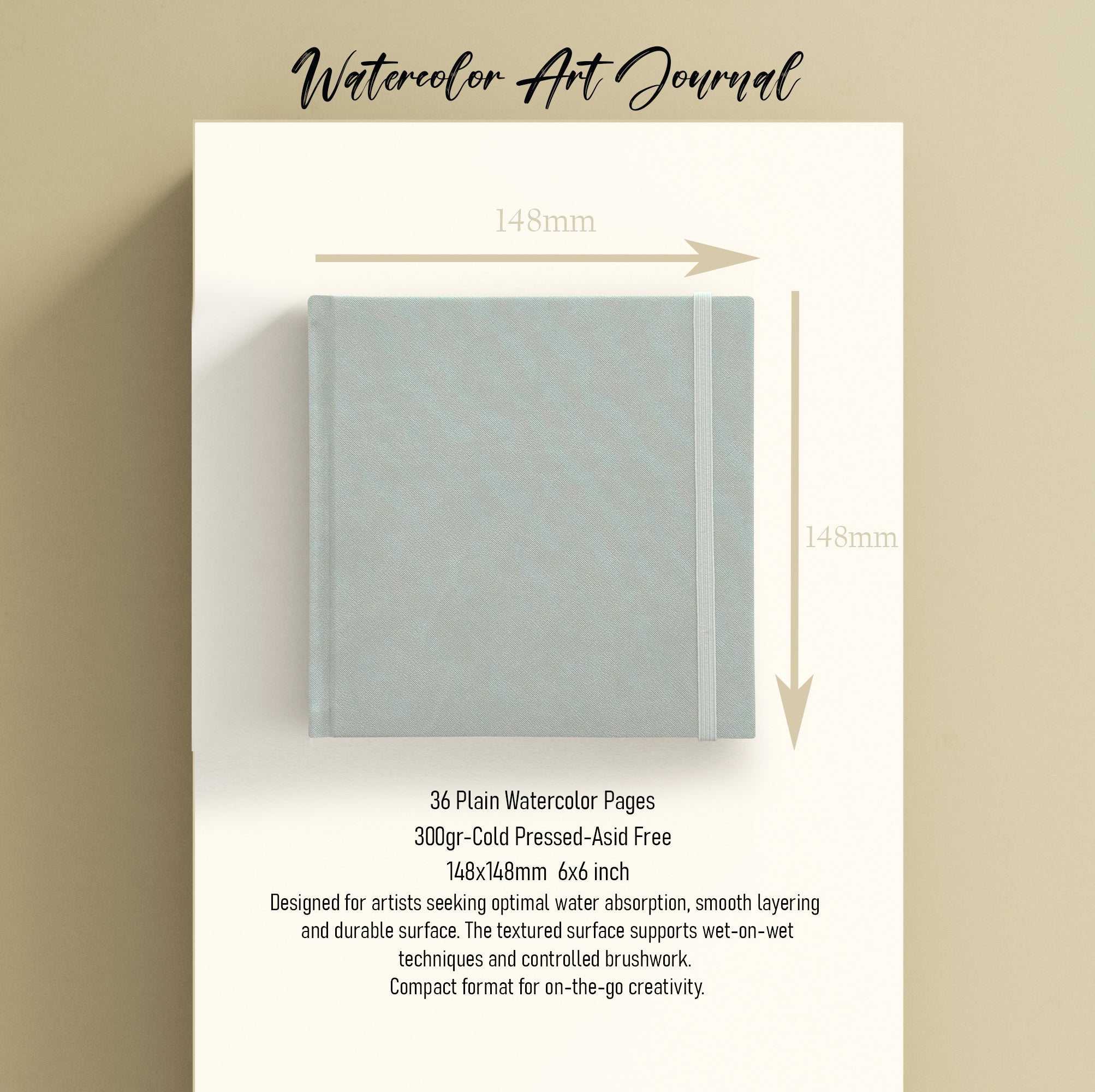 ONWIZE Watercolor Art Journal – 148x148 mm Mind | 300gsm Cold Pressed Square Sketchbook