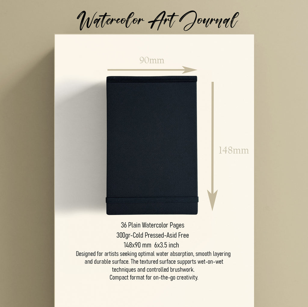 ONWIZE Watercolor Art Journal – 148x90 mm Black | Slim Pocket Sketchbook 300gsm Cold Press