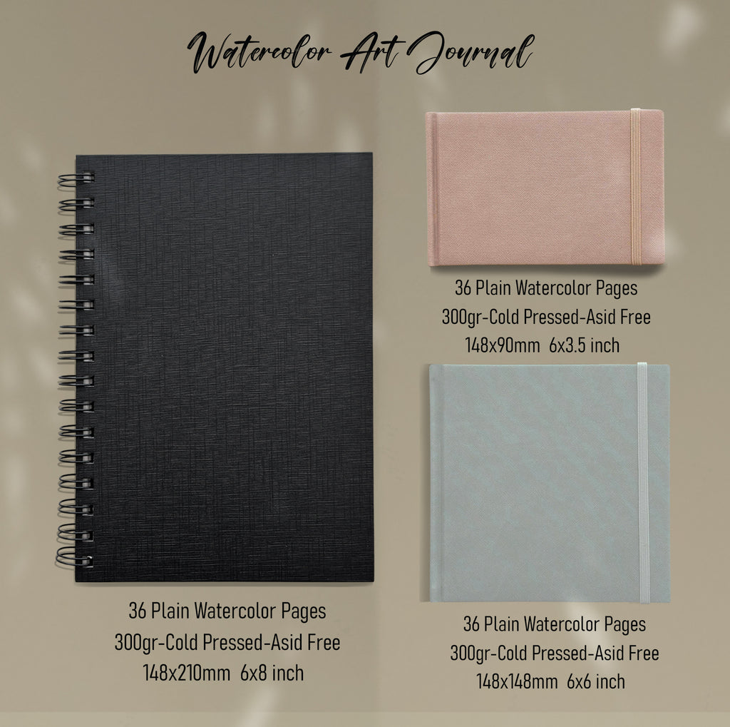 ONWIZE Watercolor Journal Set – Multicolor 3 Size Bundle | A5 + Square + Pocket | 300gsm Cold Press Artist Set