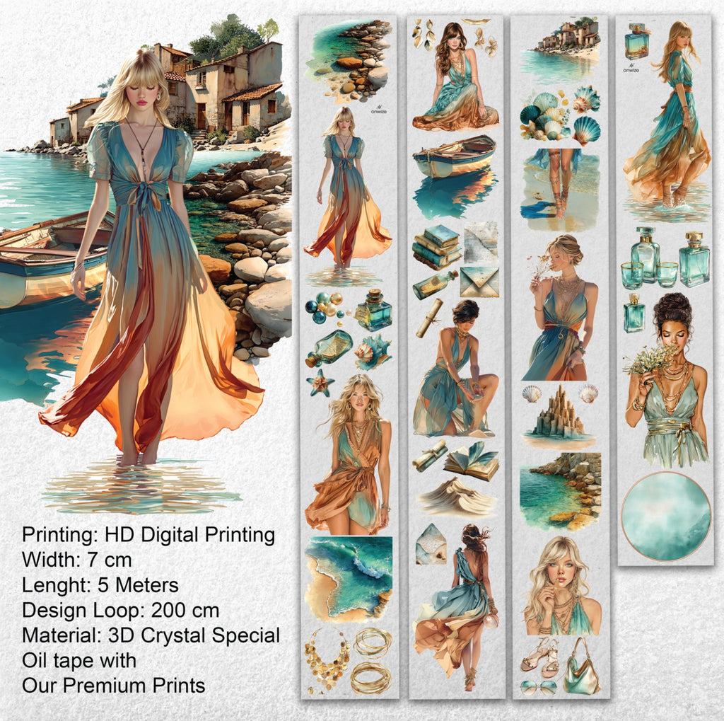 Azure Tide PET Tape | Ocean Breeze Fashion Scrapbook Tape | 7cm x 5m