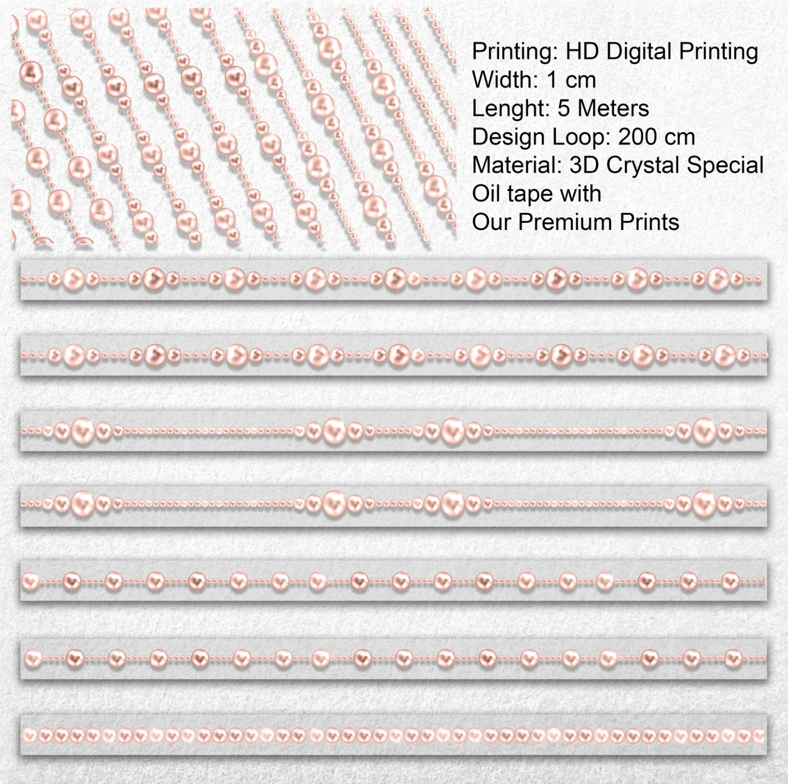 Blush Pearls | Elegant Pearl Border PET Tape | 1cm x 5m