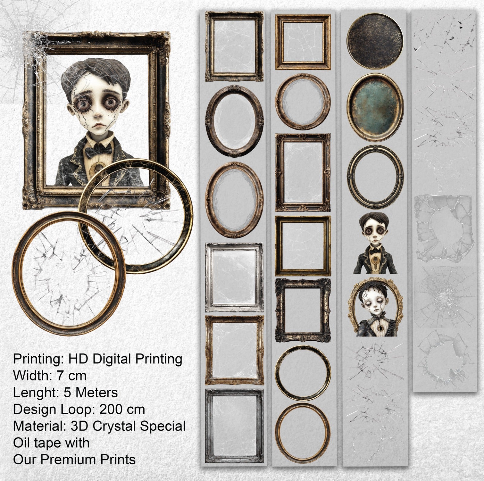 Fragile Memory – Vintage Gothic PET Tape for Journaling & Collage
