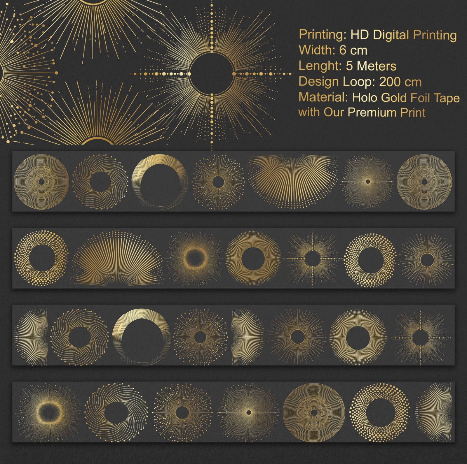 Golden Eclipse | Holo Gold Foil Celestial PET Tape | 6cm x 5m