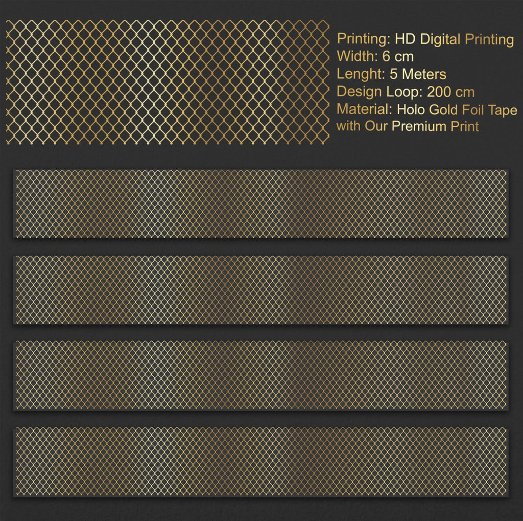 Golden Lattice | Holo Gold Foil Grid PET Tape | 6cm x 5m