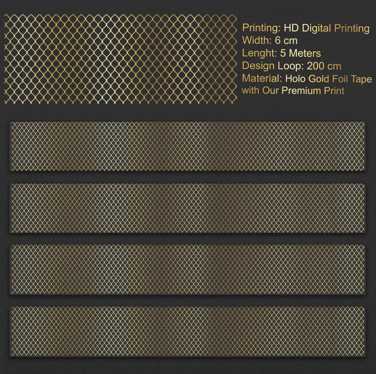 Golden Lattice | Holo Gold Foil Grid PET Tape | 6cm x 5m