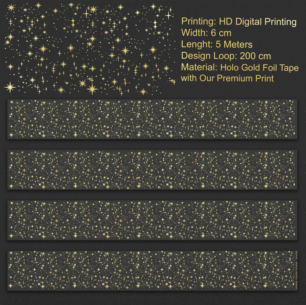 Golden Stardust | Holo Gold Foil Starfield PET Tape | 6cm x 5m