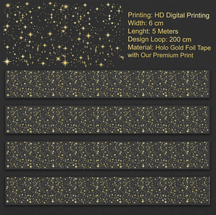 Golden Stardust | Holo Gold Foil Starfield PET Tape | 6cm x 5m