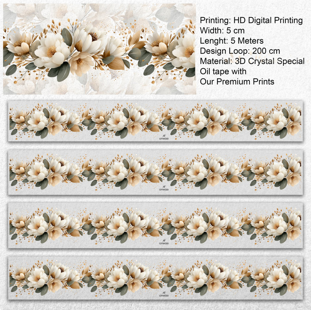 Ivory Garden PET Tape | Neutral Botanical Scrapbook Tape | 5cm x 5m