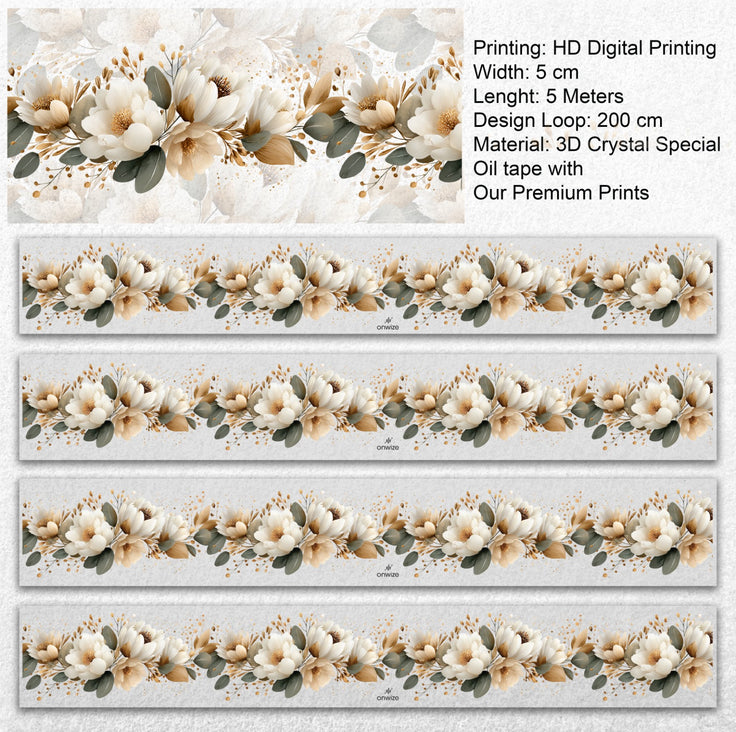 Ivory Garden PET Tape | Neutral Botanical Scrapbook Tape | 5cm x 5m