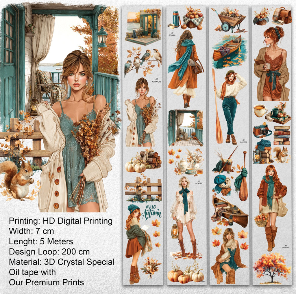 Lakeside Haven | Autumn PET Tape | 3D Crystal Oil Washi Tape | 7 cm x 5 m