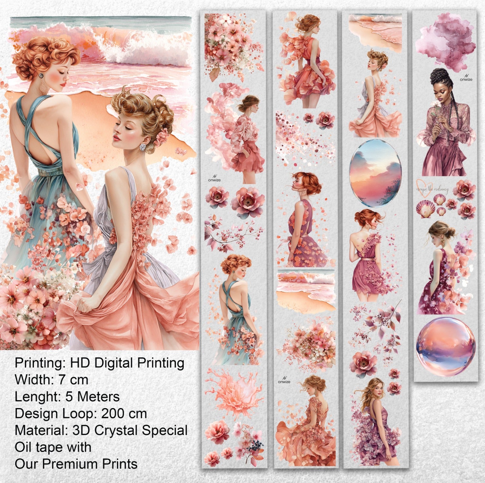 Petal Dreams | Romantic Floral Fashion PET Tape | 7cm x 5m