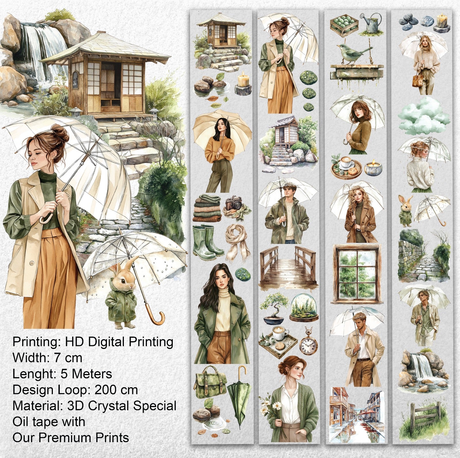 Spring Rain Serenity PET Tape – Cozy Nature & Rainy Day Journaling Tape