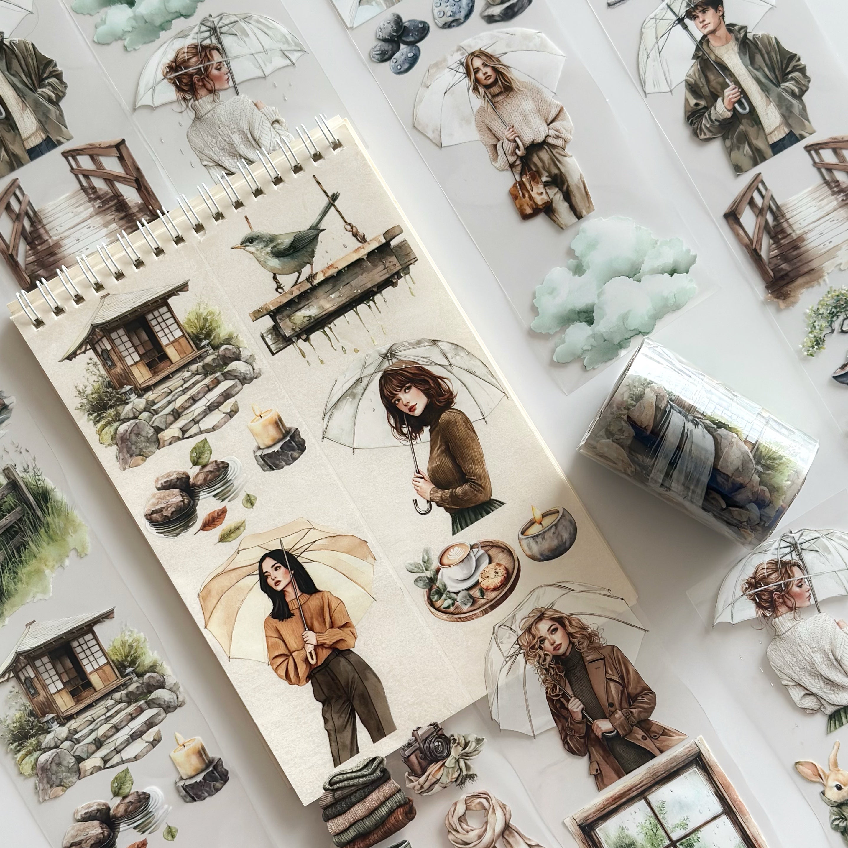Spring Rain Serenity PET Tape – Cozy Nature & Rainy Day Journaling Tape