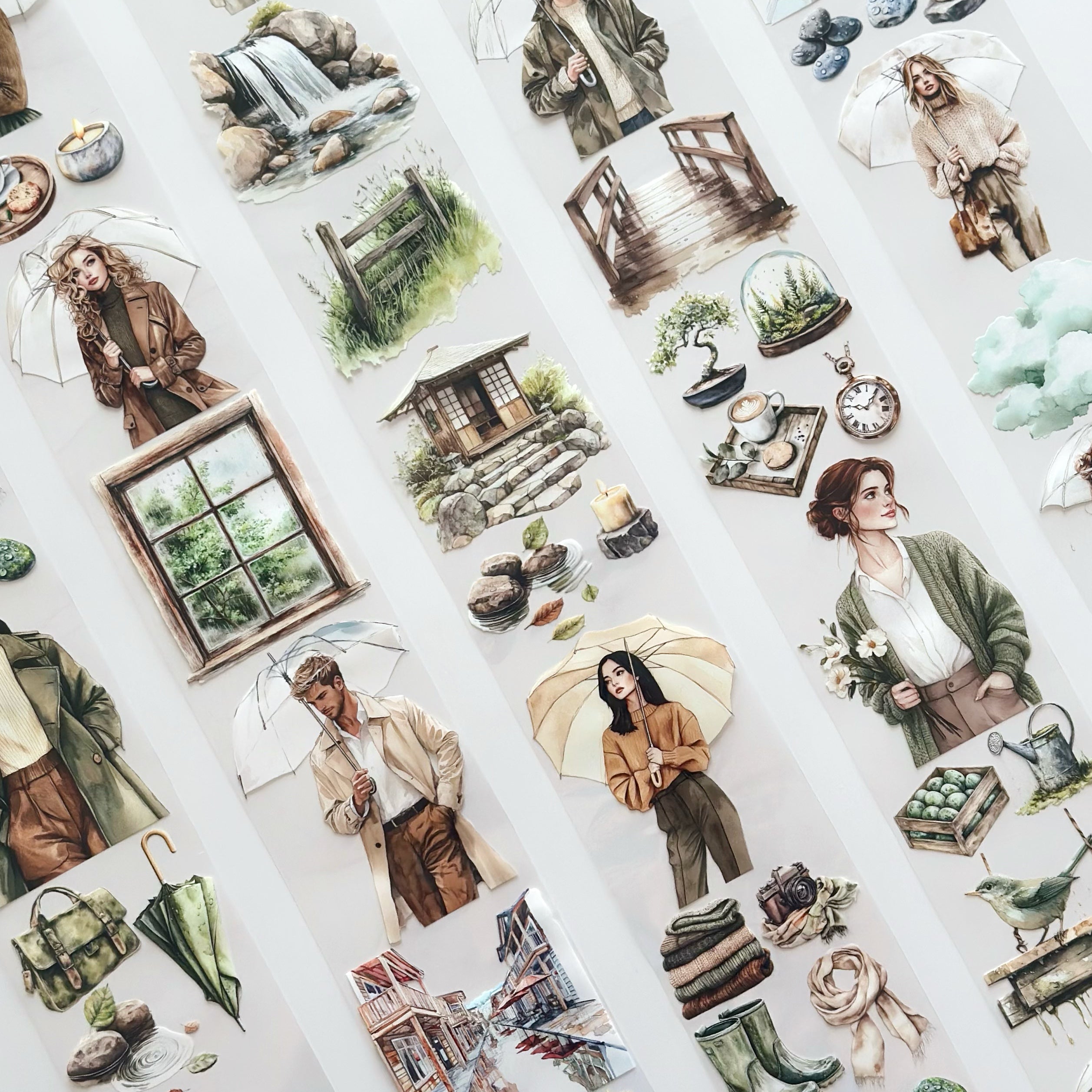 Spring Rain Serenity PET Tape – Cozy Nature & Rainy Day Journaling Tape