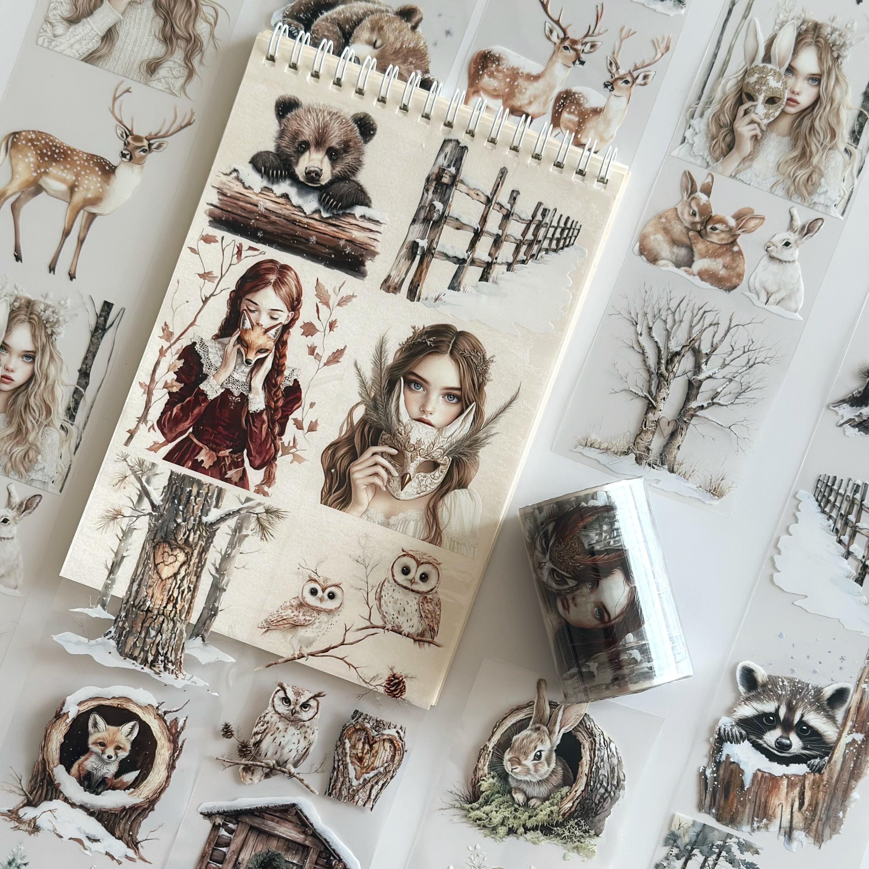 Winter Forest Whisper – PET Tape | Enchanted Woodland Animals & Fairytale Girls Scrapbook Tape