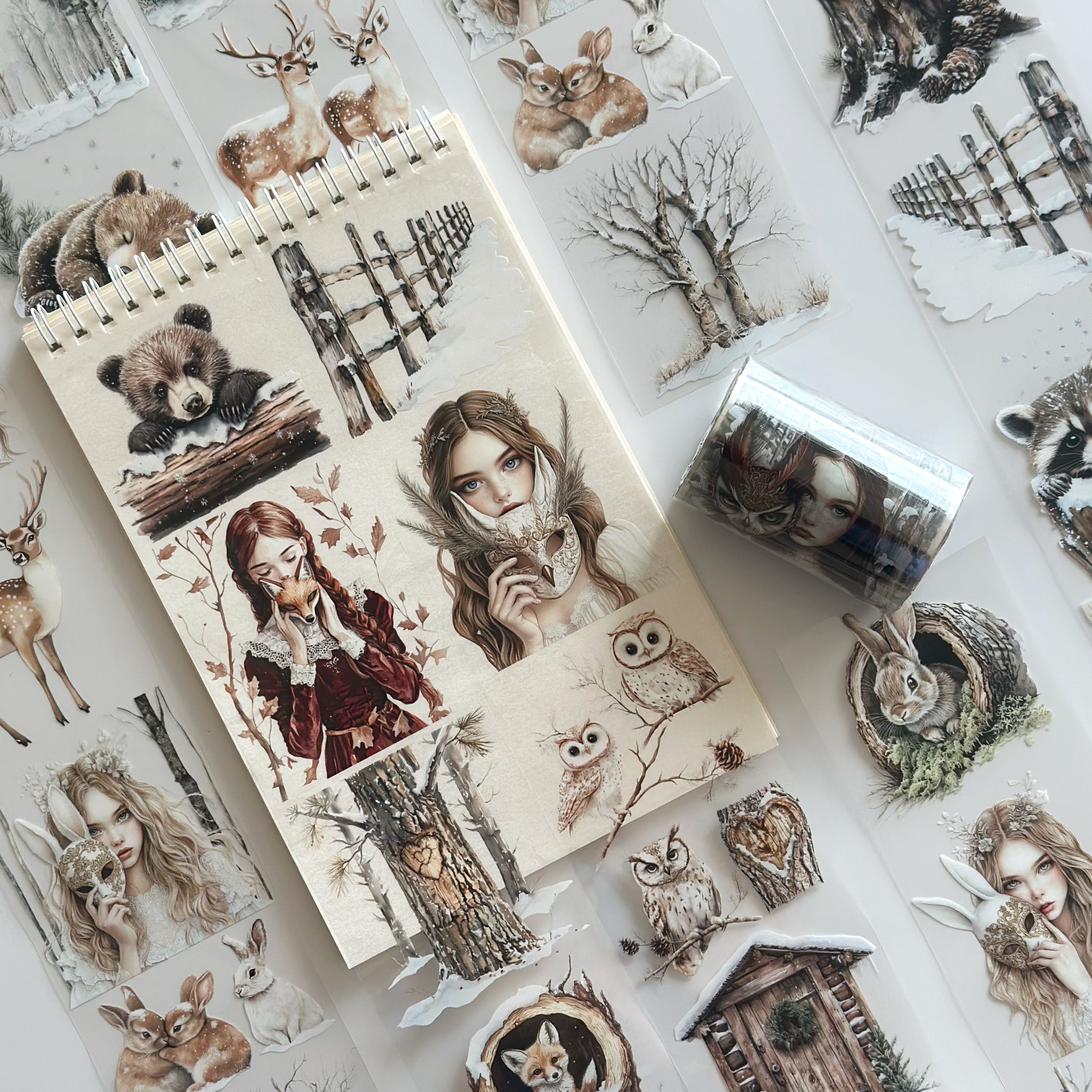 Winter Forest Whisper – PET Tape | Enchanted Woodland Animals & Fairytale Girls Scrapbook Tape