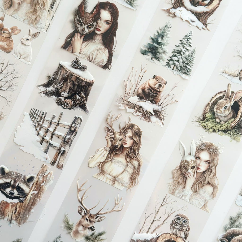 Winter Forest Whisper – PET Tape | Enchanted Woodland Animals & Fairytale Girls Scrapbook Tape