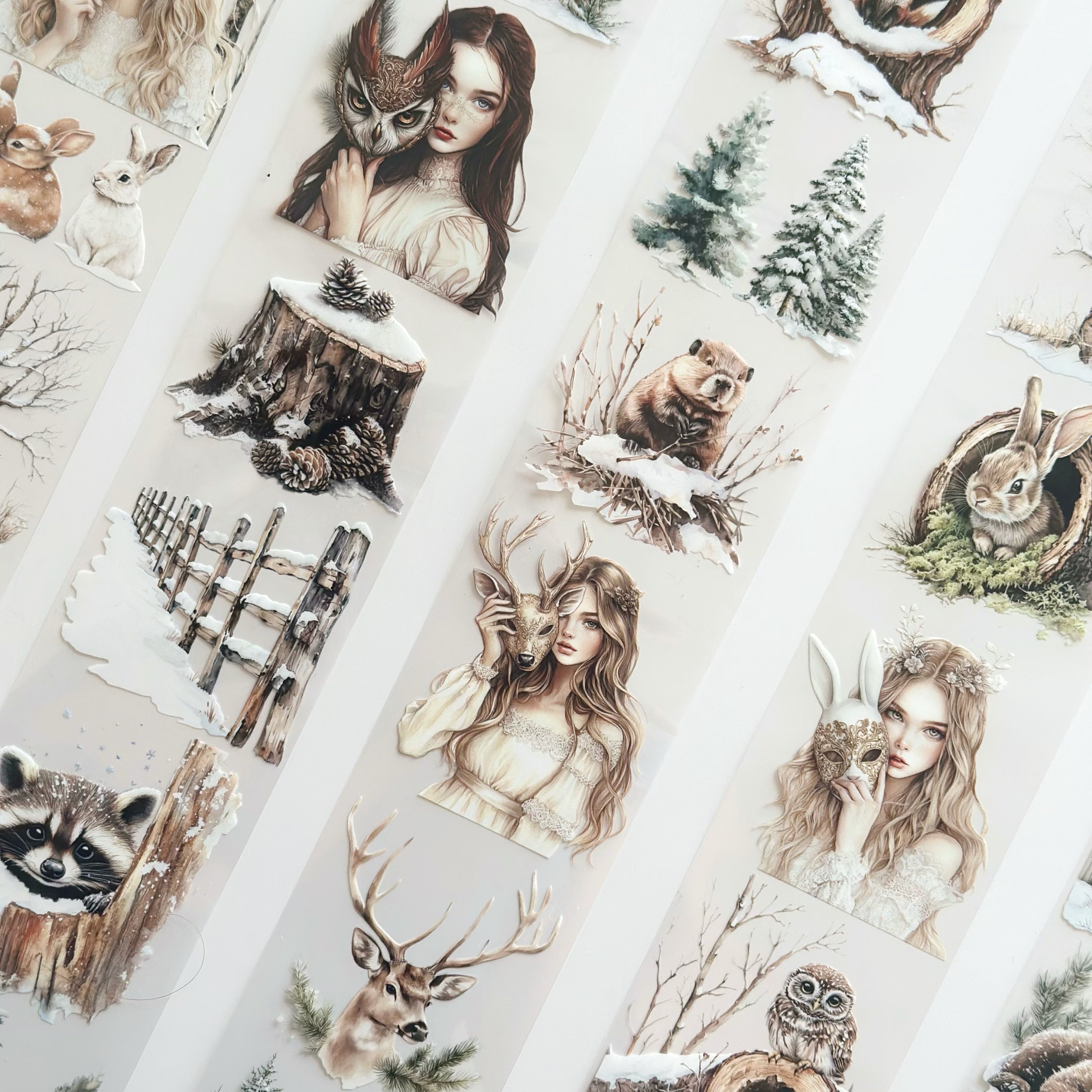 Winter Forest Whisper – PET Tape | Enchanted Woodland Animals & Fairytale Girls Scrapbook Tape