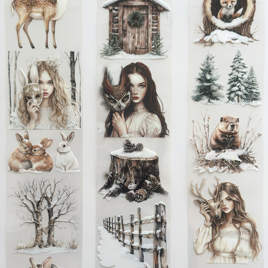 Winter Forest Whisper – PET Tape | Enchanted Woodland Animals & Fairytale Girls Scrapbook Tape