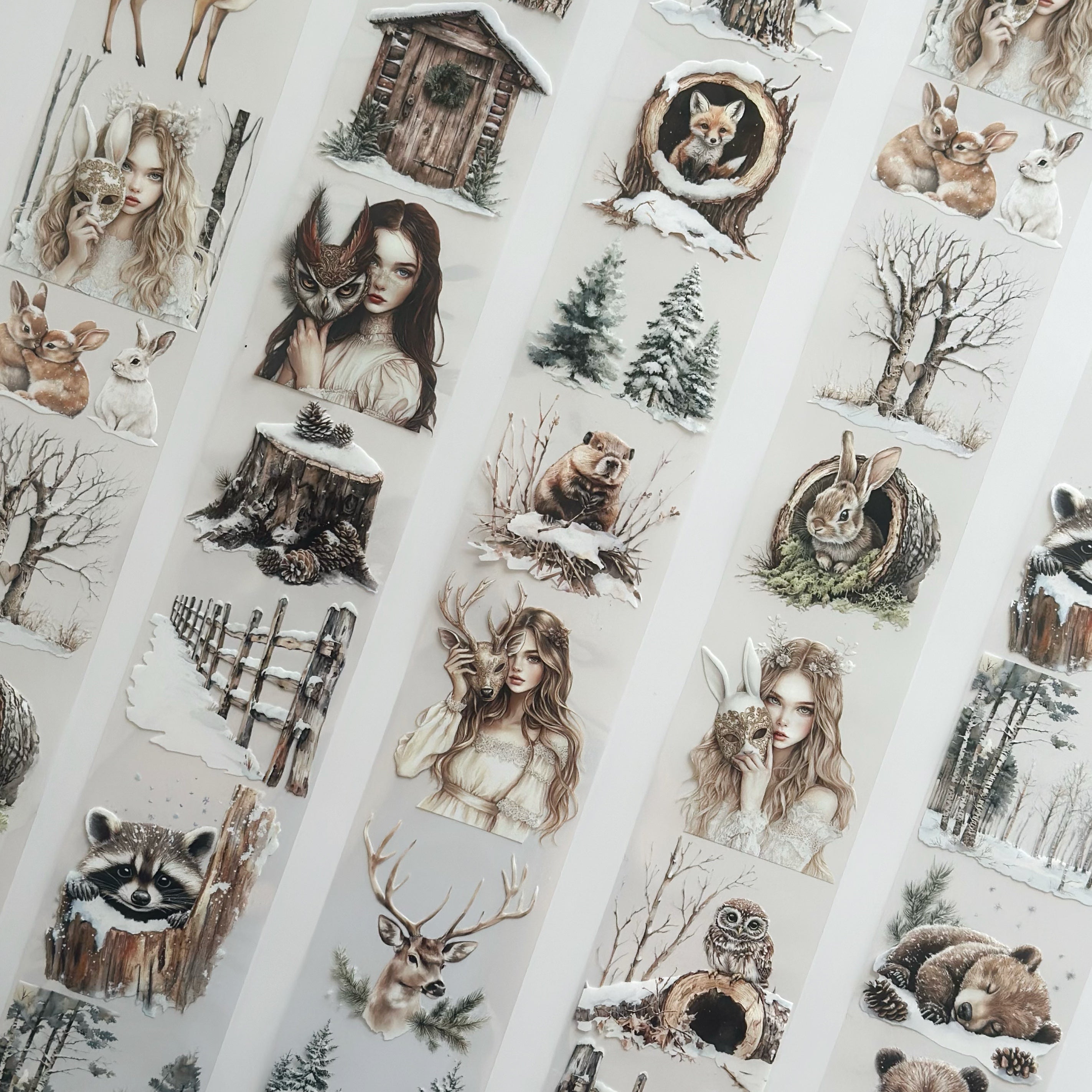 Winter Forest Whisper – PET Tape | Enchanted Woodland Animals & Fairytale Girls Scrapbook Tape
