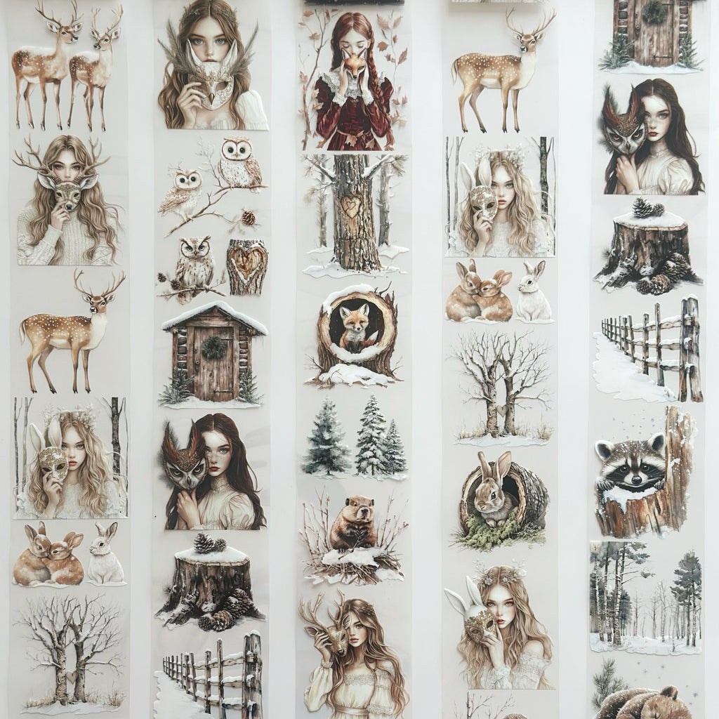 Winter Forest Whisper – PET Tape | Enchanted Woodland Animals & Fairytale Girls Scrapbook Tape