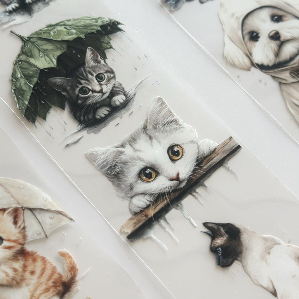 Rainy Day Pets – Cute Cats & Dogs PET Tape for Journaling & Scrapbooking