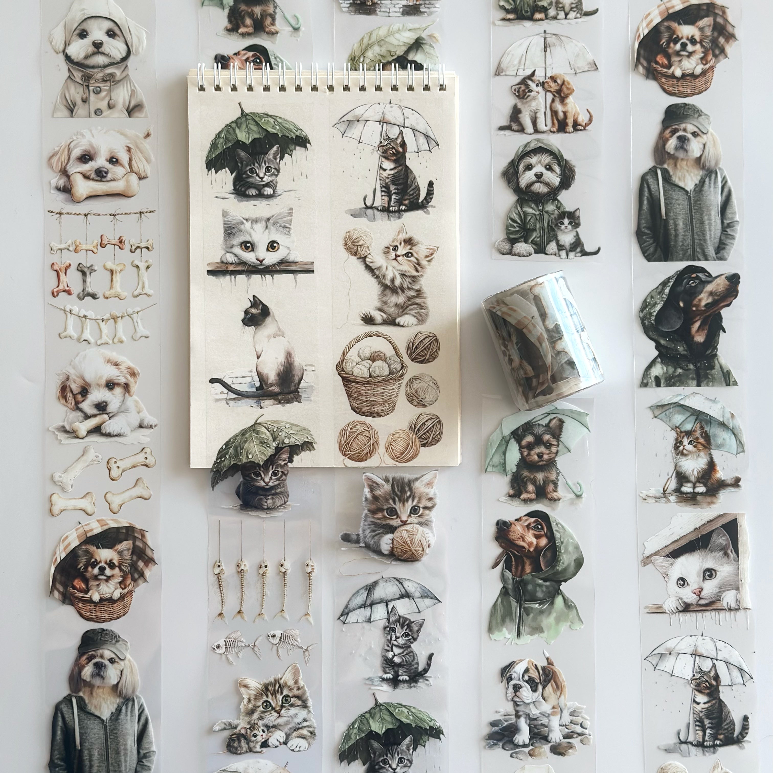 Rainy Day Pets – Cute Cats & Dogs PET Tape for Journaling & Scrapbooking