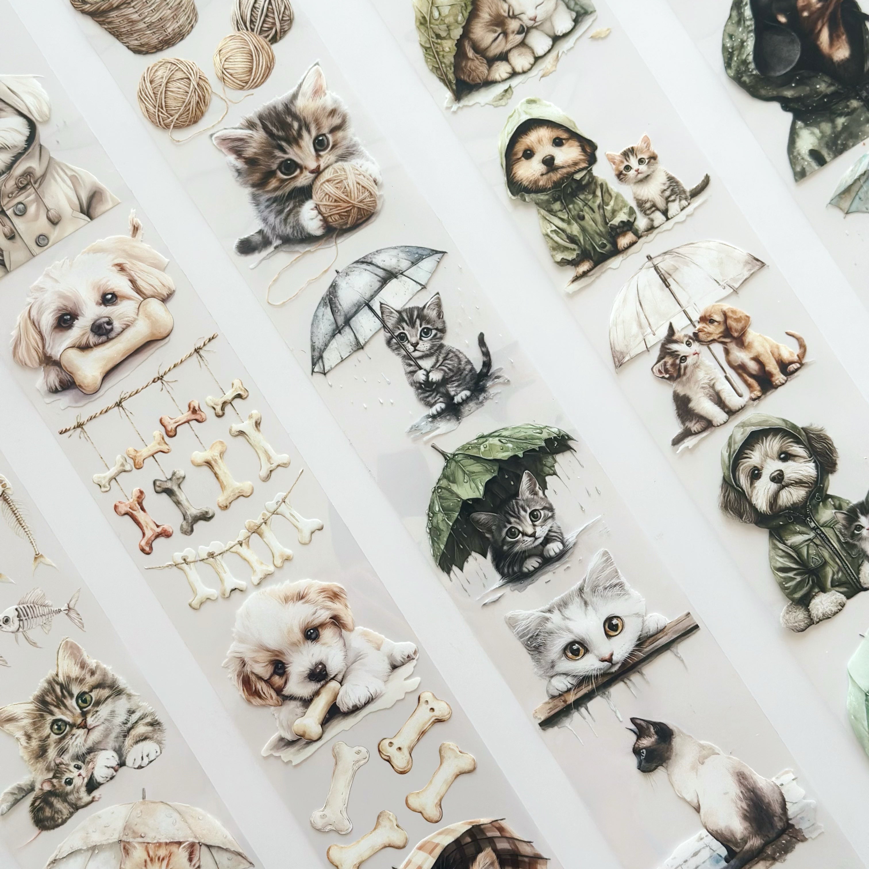 Rainy Day Pets – Cute Cats & Dogs PET Tape for Journaling & Scrapbooking
