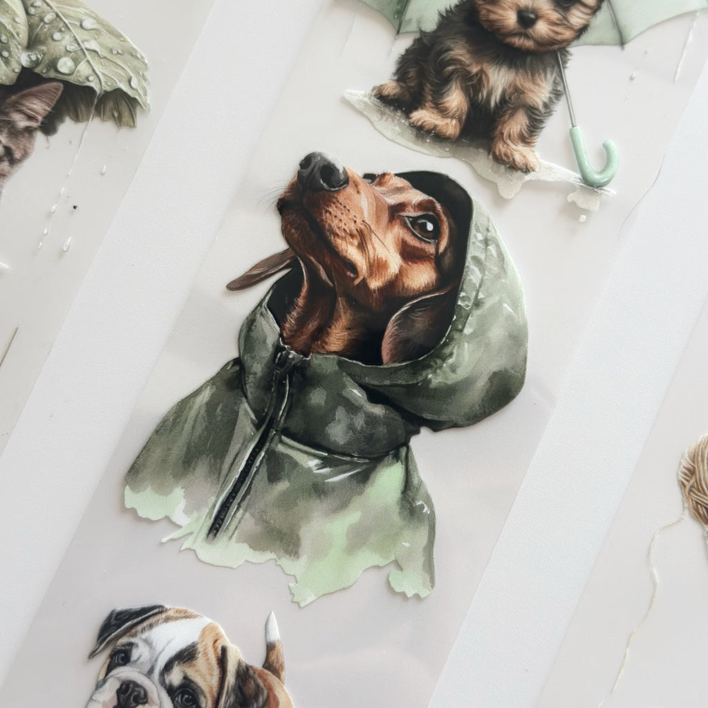 Rainy Day Pets – Cute Cats & Dogs PET Tape for Journaling & Scrapbooking