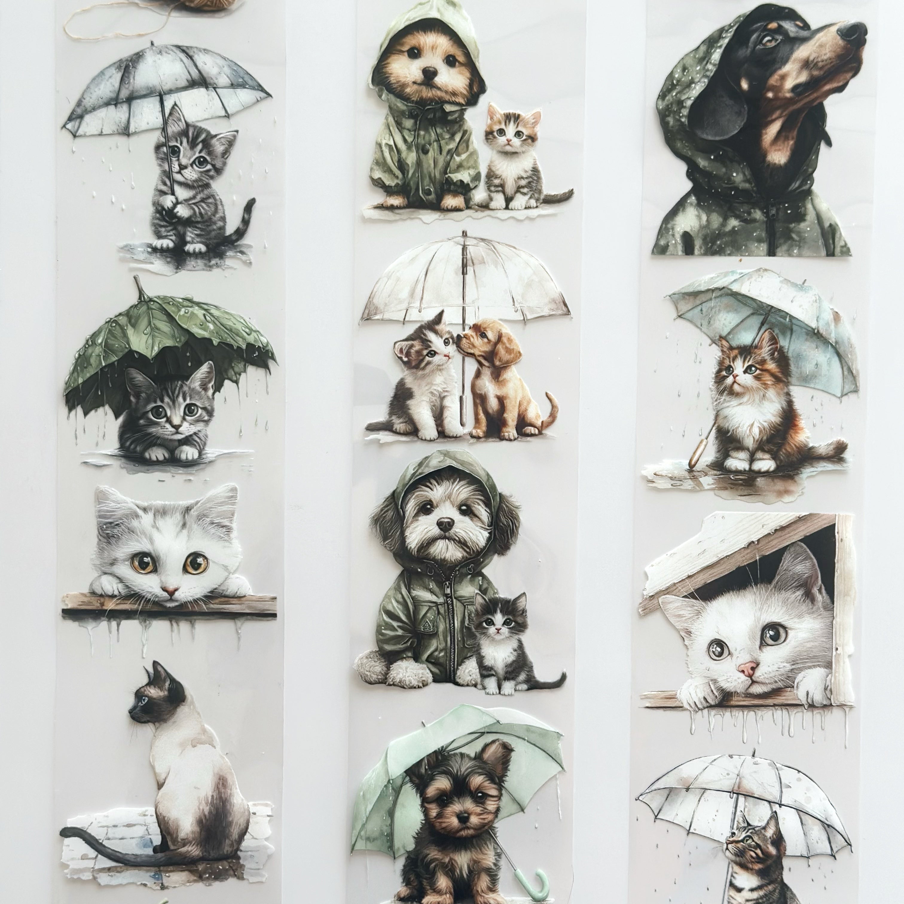 Rainy Day Pets – Cute Cats & Dogs PET Tape for Journaling & Scrapbooking