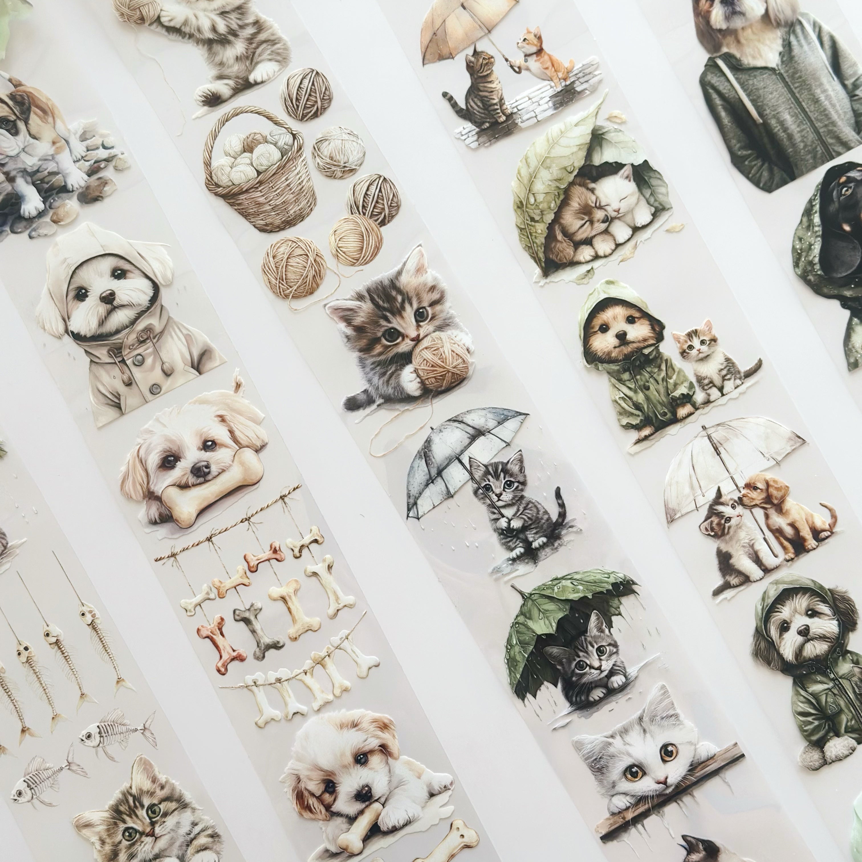 Rainy Day Pets – Cute Cats & Dogs PET Tape for Journaling & Scrapbooking