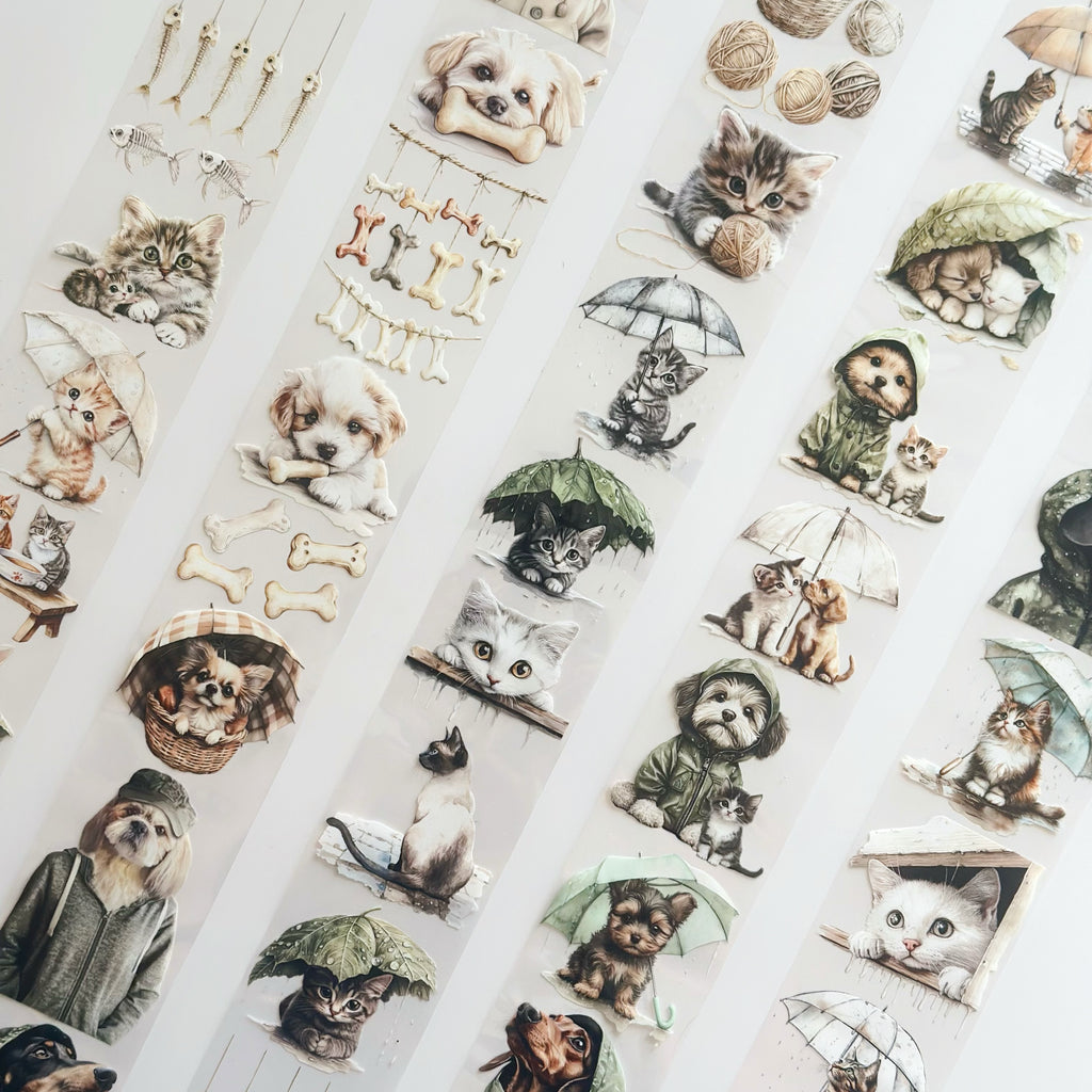 Rainy Day Pets – Cute Cats & Dogs PET Tape for Journaling & Scrapbooking