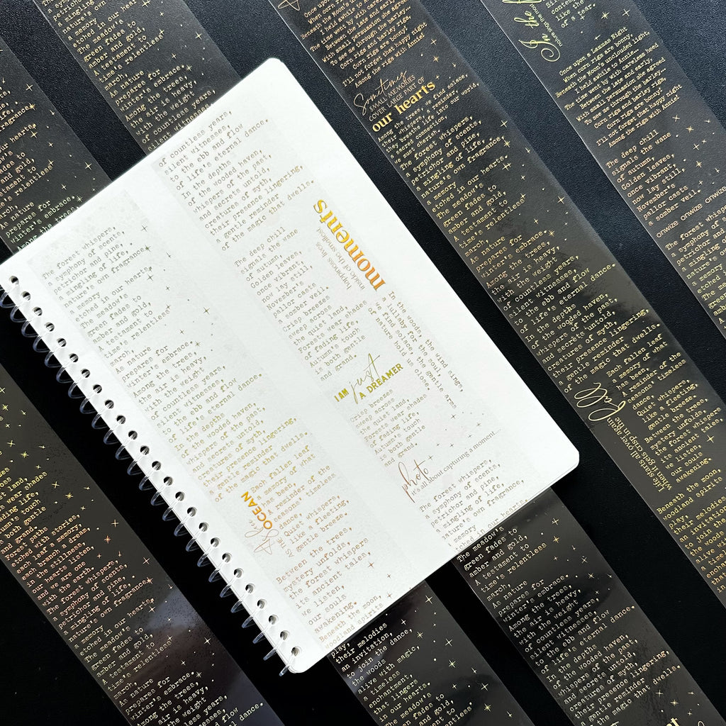 Golden Manuscript | Holo Gold Foil Typography PET Tape | 6cm x 5m