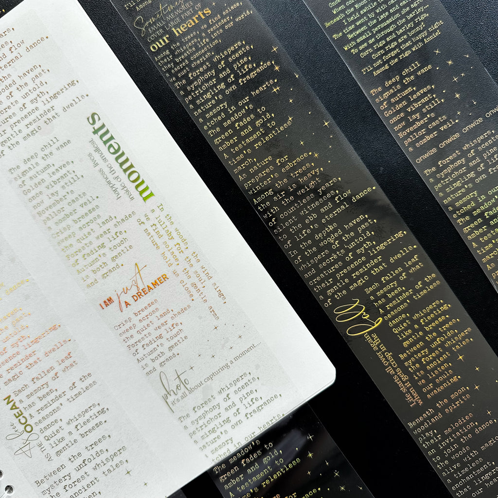 Golden Manuscript | Holo Gold Foil Typography PET Tape | 6cm x 5m