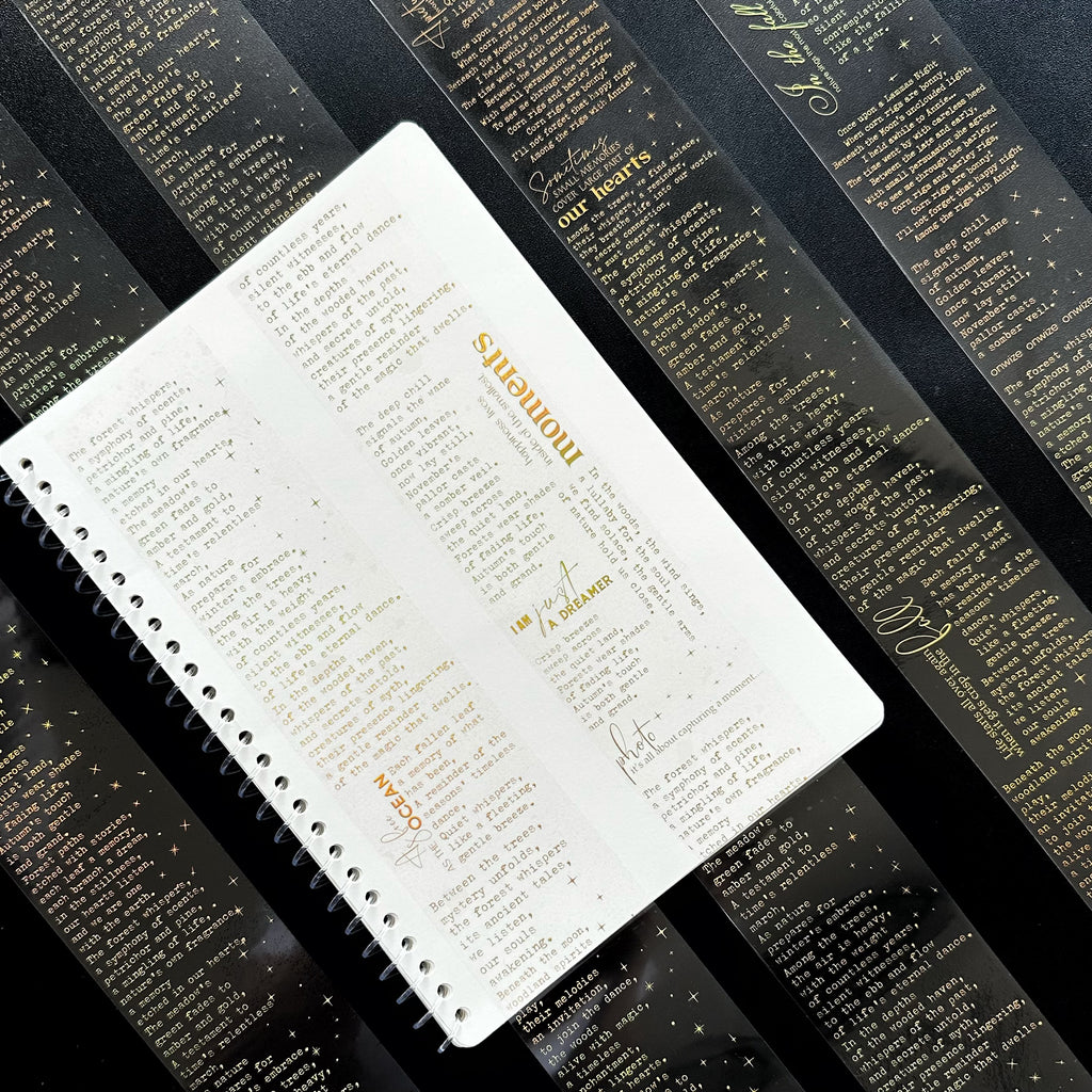 Golden Manuscript | Holo Gold Foil Typography PET Tape | 6cm x 5m