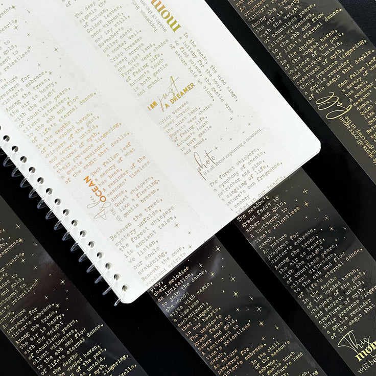 Golden Manuscript | Holo Gold Foil Typography PET Tape | 6cm x 5m