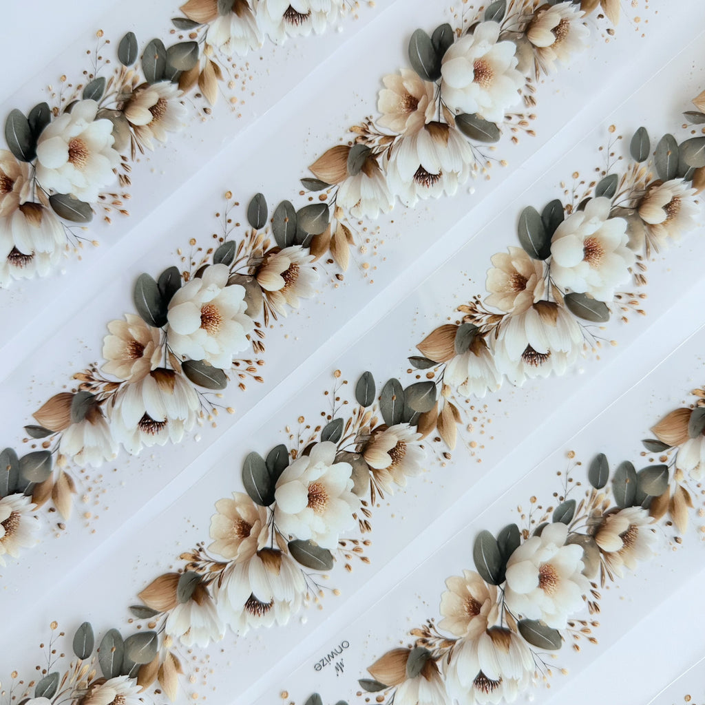 Ivory Garden PET Tape | Neutral Botanical Scrapbook Tape | 5cm x 5m