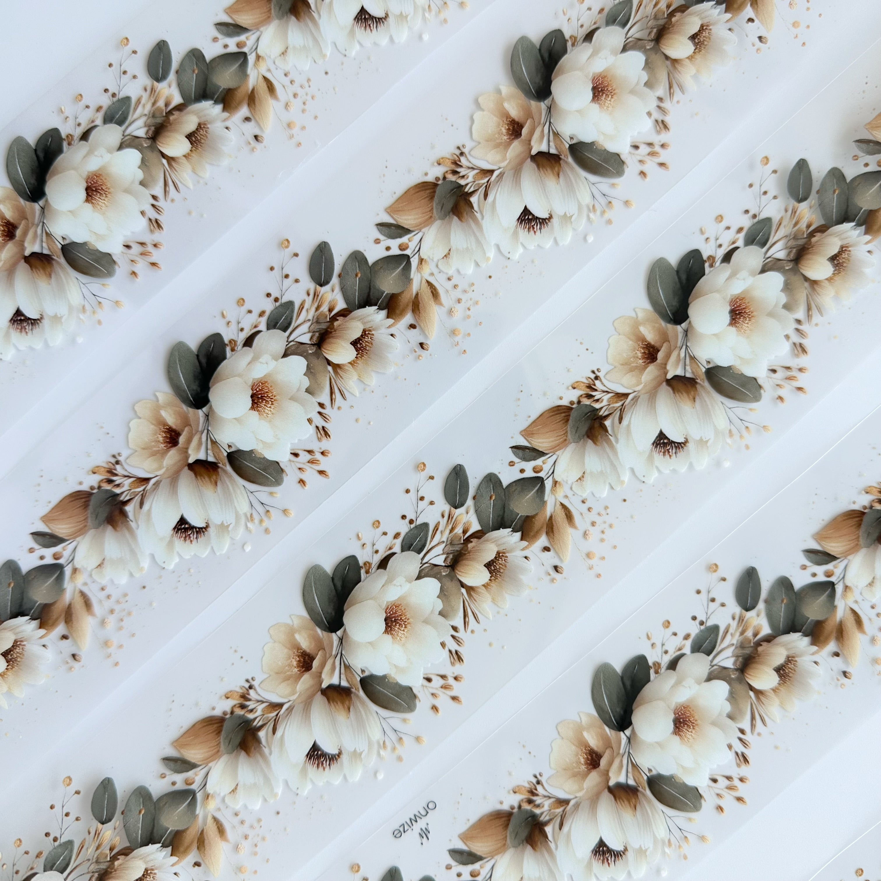 Ivory Garden PET Tape | Neutral Botanical Scrapbook Tape | 5cm x 5m