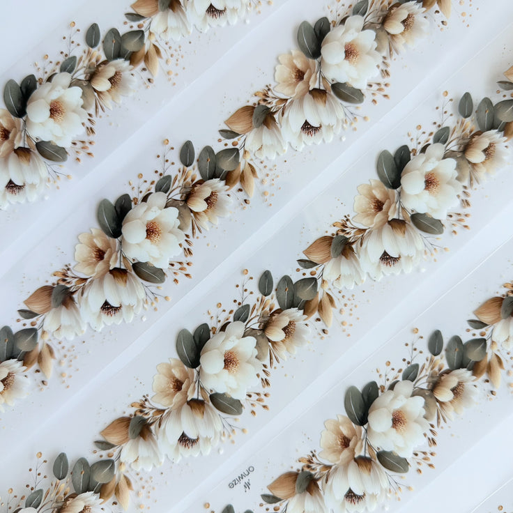 Ivory Garden PET Tape | Neutral Botanical Scrapbook Tape | 5cm x 5m