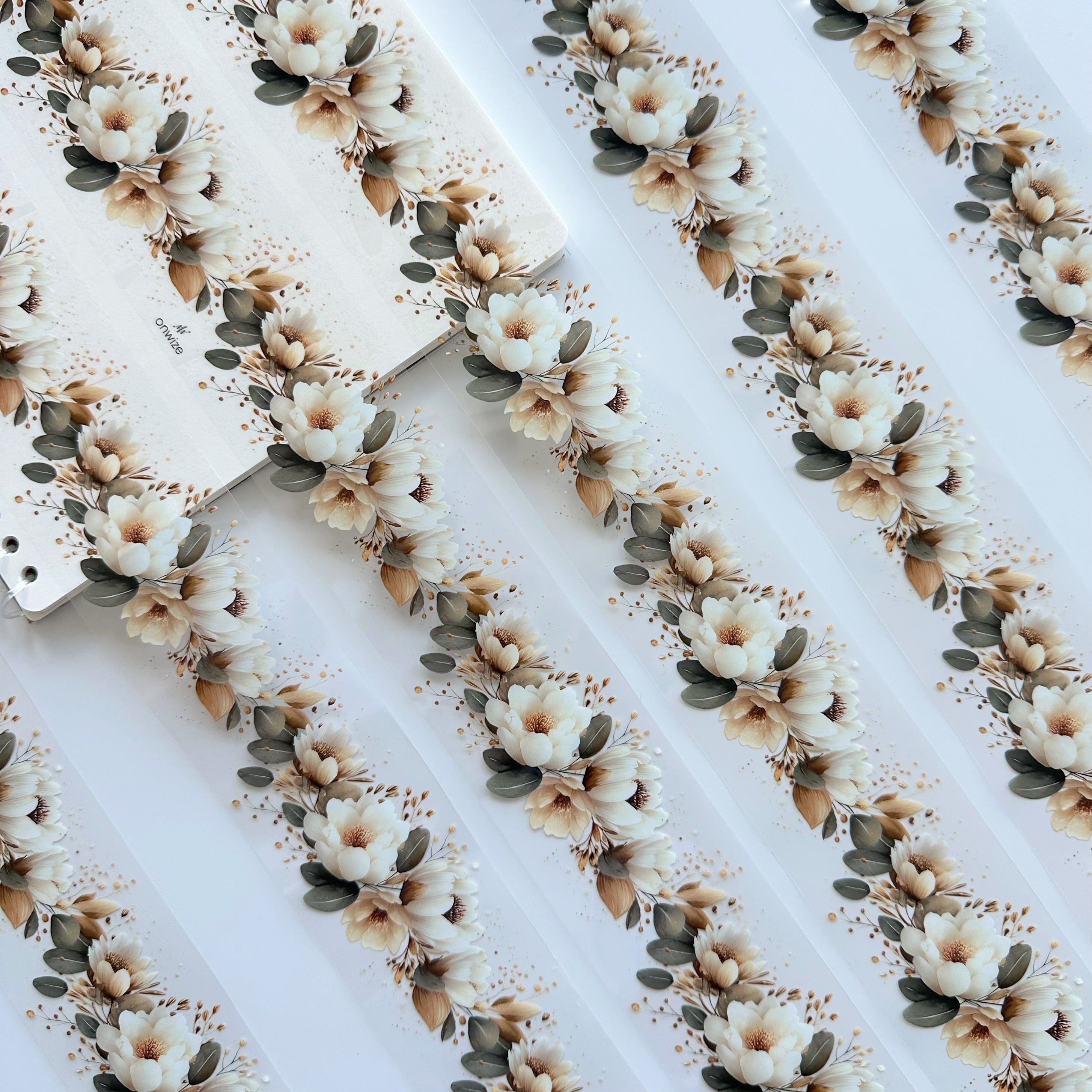 Ivory Garden PET Tape | Neutral Botanical Scrapbook Tape | 5cm x 5m