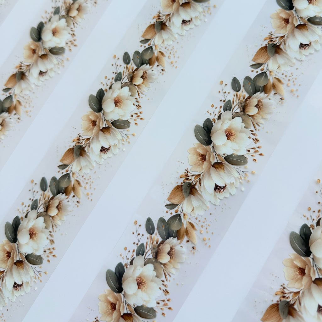 Ivory Garden PET Tape | Neutral Botanical Scrapbook Tape | 5cm x 5m