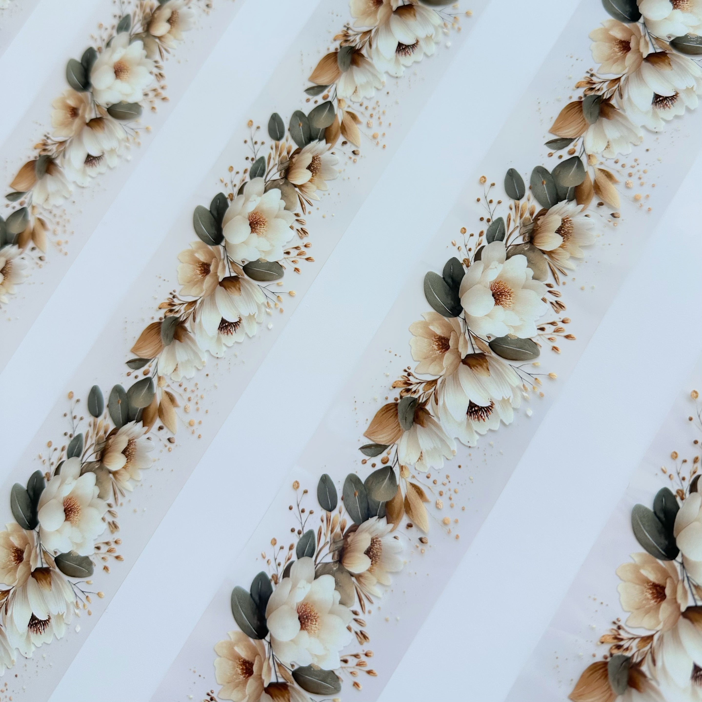 Ivory Garden PET Tape | Neutral Botanical Scrapbook Tape | 5cm x 5m