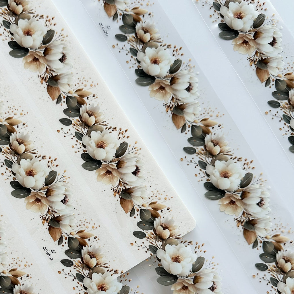 Ivory Garden PET Tape | Neutral Botanical Scrapbook Tape | 5cm x 5m