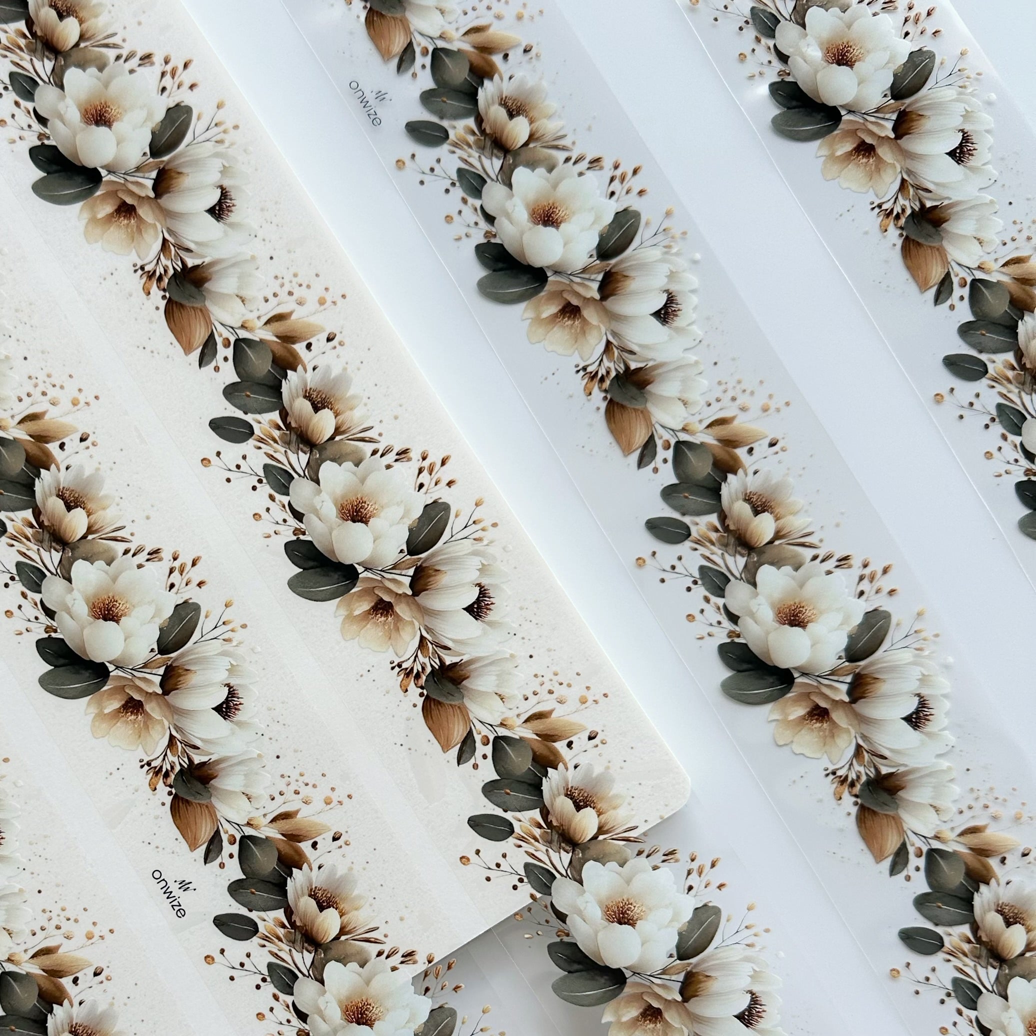 Ivory Garden PET Tape | Neutral Botanical Scrapbook Tape | 5cm x 5m