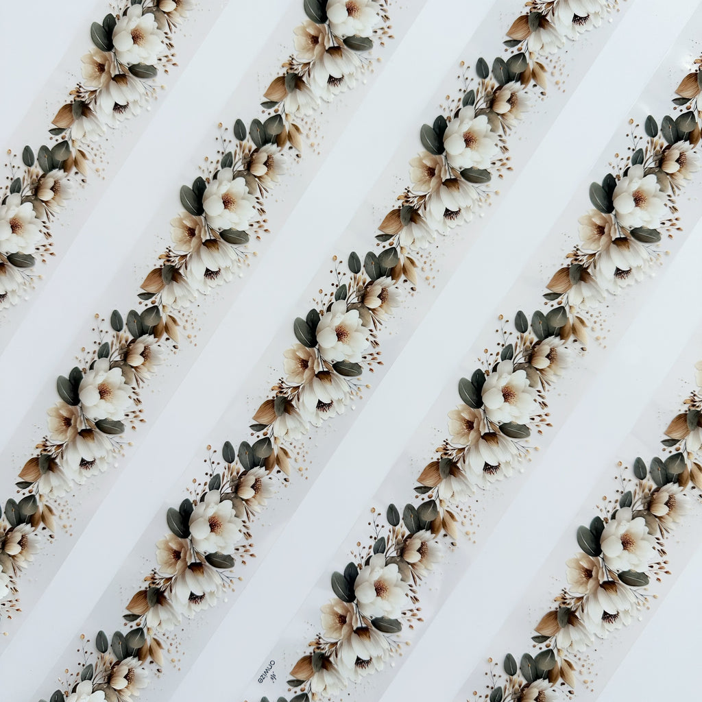 Ivory Garden PET Tape | Neutral Botanical Scrapbook Tape | 5cm x 5m
