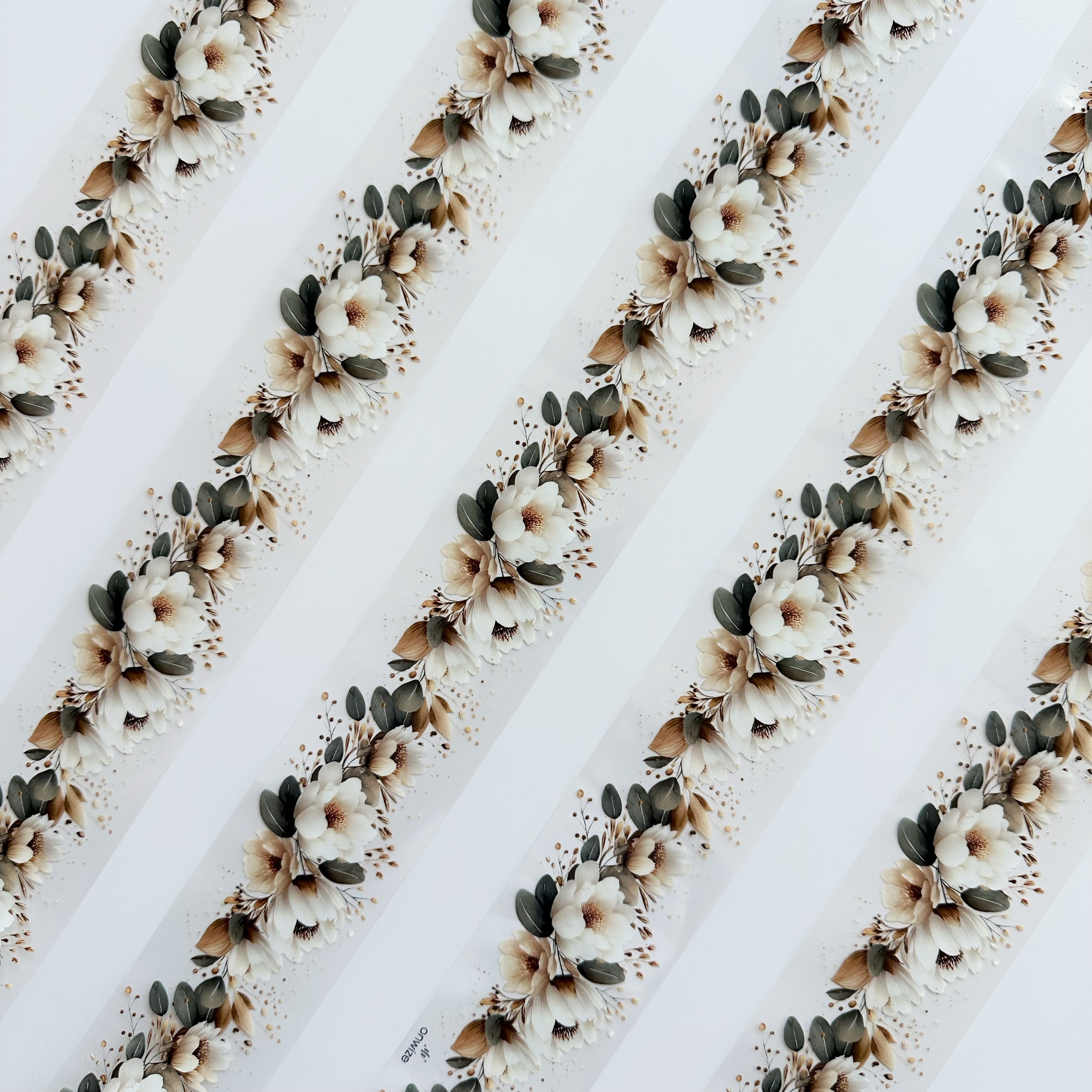 Ivory Garden PET Tape | Neutral Botanical Scrapbook Tape | 5cm x 5m