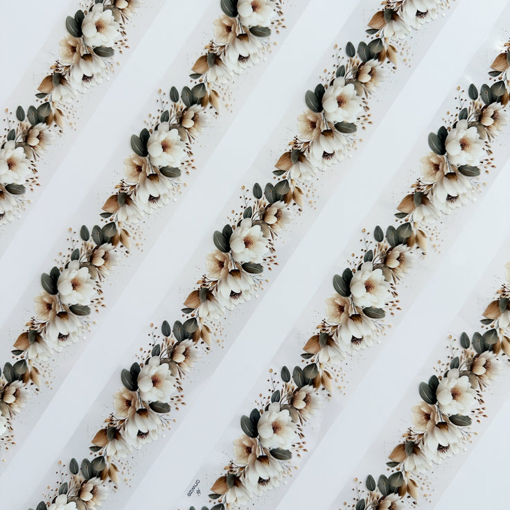 Ivory Garden PET Tape | Neutral Botanical Scrapbook Tape | 5cm x 5m