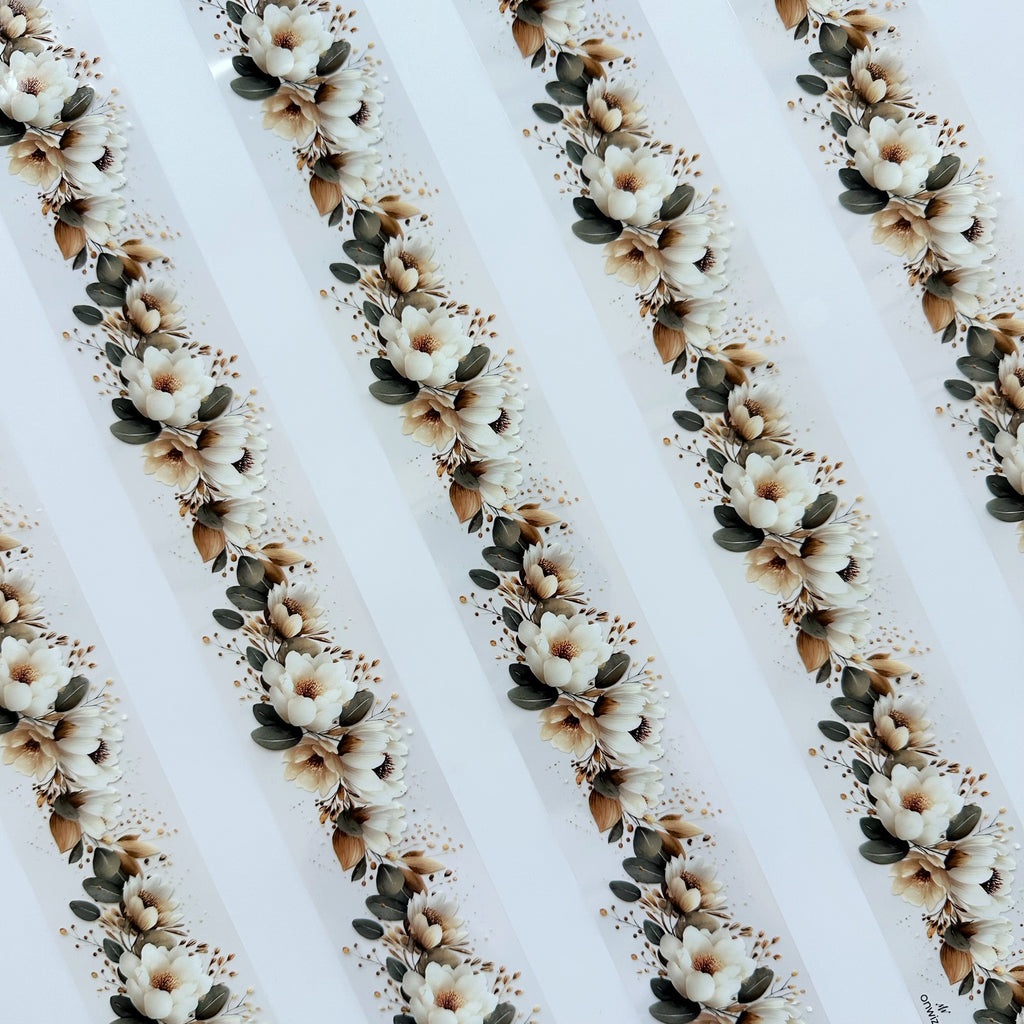 Ivory Garden PET Tape | Neutral Botanical Scrapbook Tape | 5cm x 5m